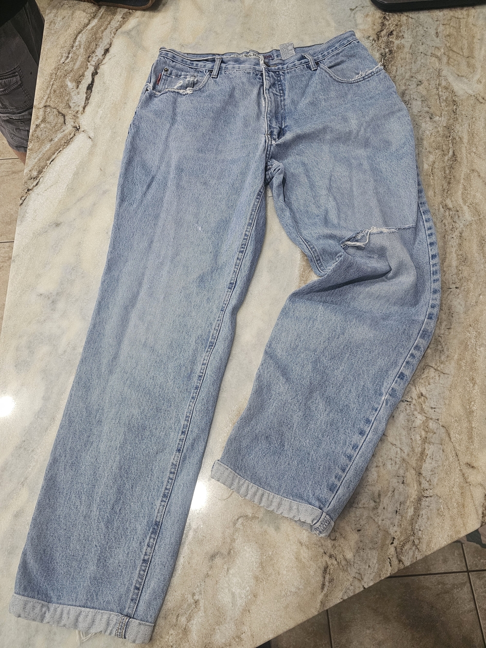 Vintage Bugle Boy 750 Jeans Men’s 36 Distressed 90s Straight Leg Grunge Denim